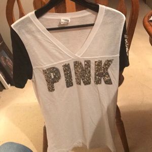 Pink v neck t shirt with sequins